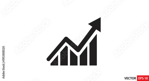 Black vector graph icon with arrow.