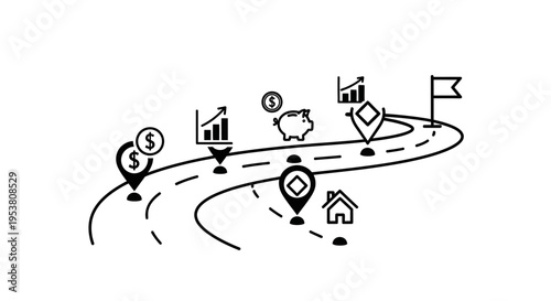 Business and finance road map icons.