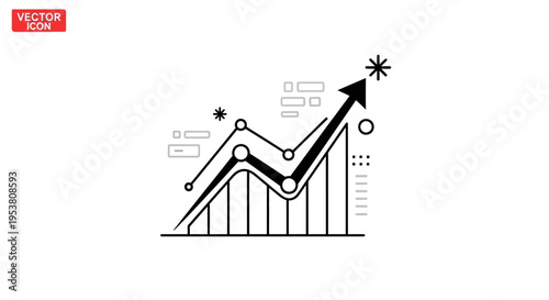 Black line graph with rising arrow.