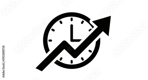 Clock with arrow graph icon symbol.