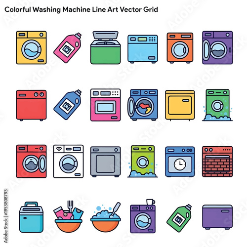 Modern Washing Machine for Laundry, Home Appliance for Clothes Cleaning