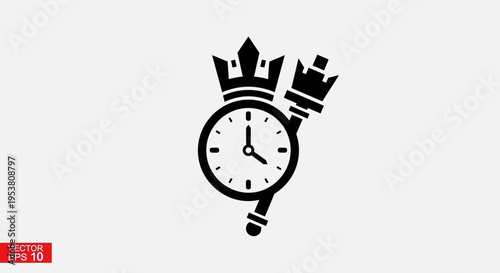Clock with crown and chess piece.