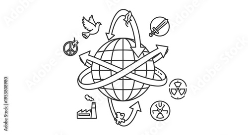 Earth Globe with Recycling Symbols Around.