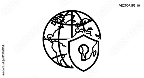 Globe with shield and lock symbol.