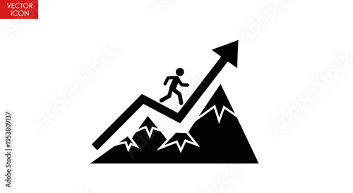 Person climbing up a graph mountain.