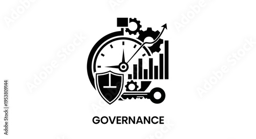 Governance concept with clock and shield.