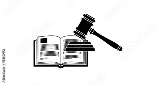 Gavel resting on open law book.
