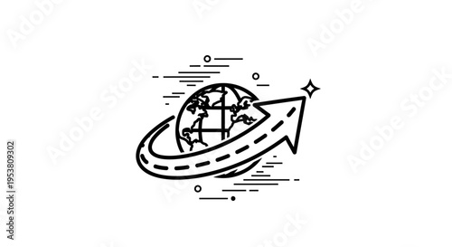 Globe with a road arrow.