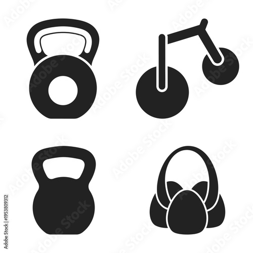 Fitness Equipment Icons: Kettlebells, Ab Wheel, and Weights