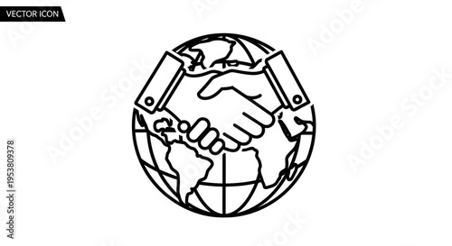 Handshake around the world globe partnership.