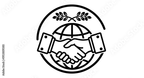 Handshake around the world logo symbol.