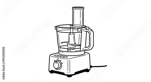 Food Processor Kitchen Appliance Line Art Illustration
