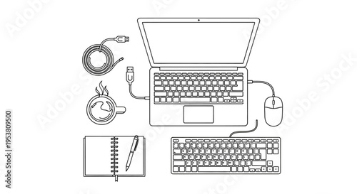 Laptop computer with office supplies.