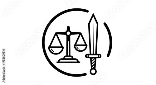 Justice scale with sword symbol.