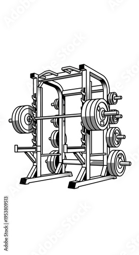 Gym Smith Machine with Barbell and Weight Plates, Strength Training Equipment