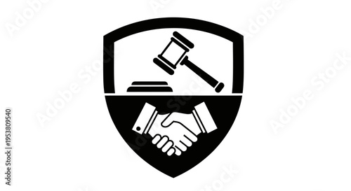 Lawyer handshake and gavel logo.