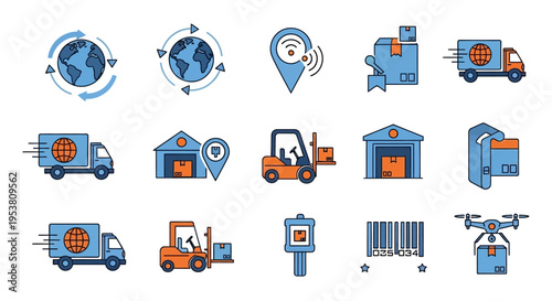 Logistics delivery icons and symbols.