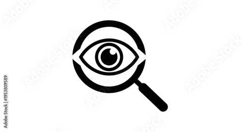 Magnifying glass with eye symbol.