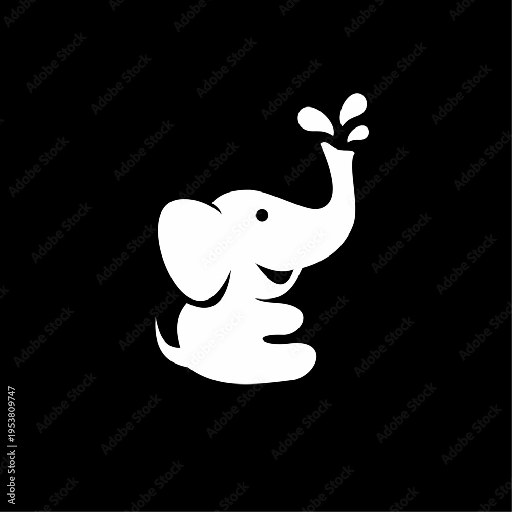 Obraz premium Happy Baby Elephant Logo Icon Splashing Water from Trunk