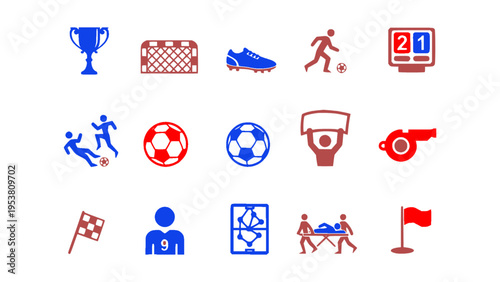 Vector icons including trophies, balls, scoreboards, and sports competition elements.