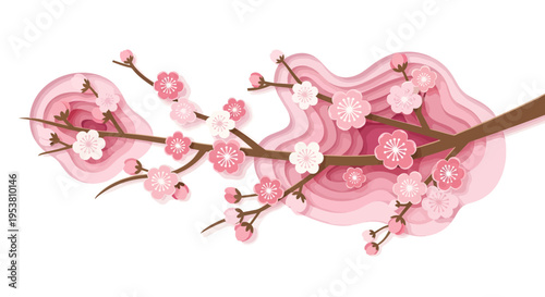 Pink cherry blossoms on a branch.