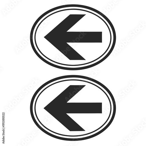 Black left arrow icon set inside oval frame on white background vector collection for navigation direction indication and website interface design