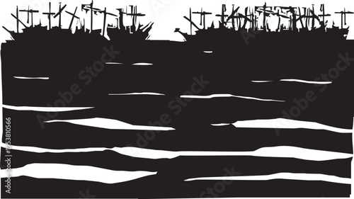 Obraz na płótnie Woodcut style Fleet of Sailing Ships
