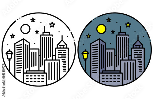Urban Night Skyline Badge Sticker