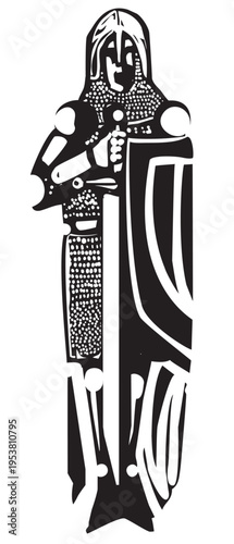Woodcut style Knights Burial Image