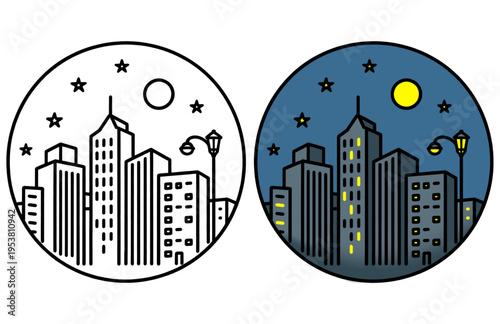 City Night Badge Vector Illustration