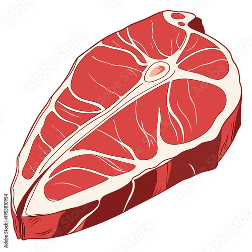 Fresh raw beef steak cut illustration with bone and marbling details for culinary projects butcher shop advertising and healthy protein food design
