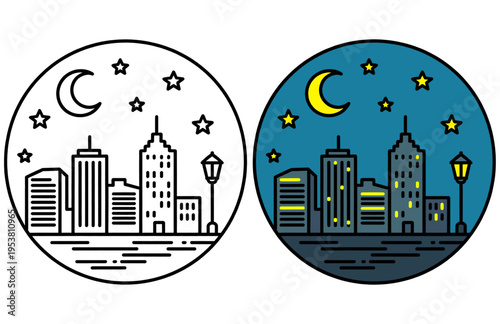 City Night Badge Vector Illustration