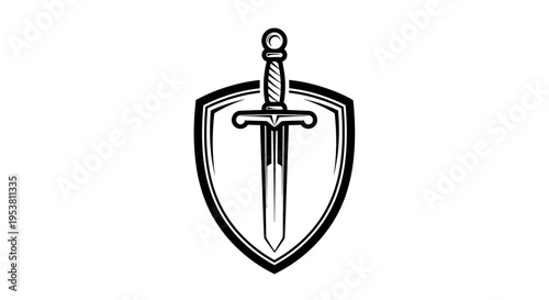 Medieval Sword and Shield Emblem Logo, Knightly Weapon, Heraldic Symbol, Vintage Warrior Icon