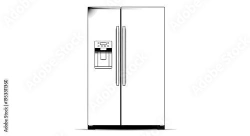 Modern Side-by-Side Refrigerator with Ice Dispenser - Clean Line Drawing