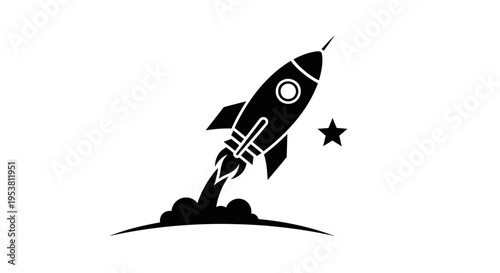 Black silhouette of a rocket ship.