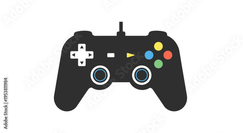 Black video game controller with buttons.