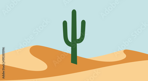 A green cactus standing alone desert.