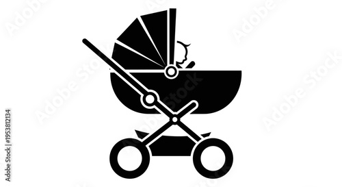 Baby stroller with hood up.