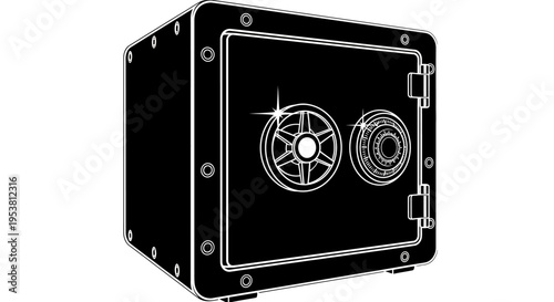 Black metal safe with dials.