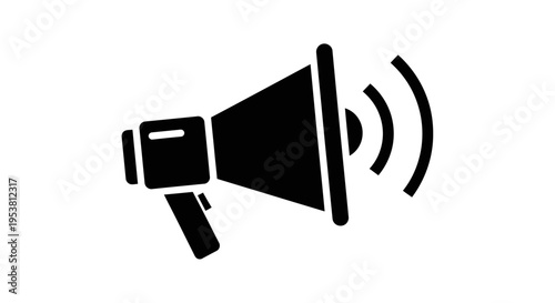 Black Megaphone with Sound Waves Emitting.