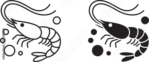 Shrimp icon set showing clean and contaminated seafood with bacteria and hygiene concept