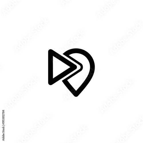 Play Button Icon Overlapping Location Pin Symbol, Navigation and Play Concept