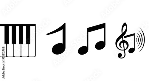 Piano Keyboard and Musical Notes Symbols - Music Concept