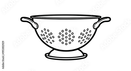 Simple Line Drawing of a Metal Colander with Handles and a Base