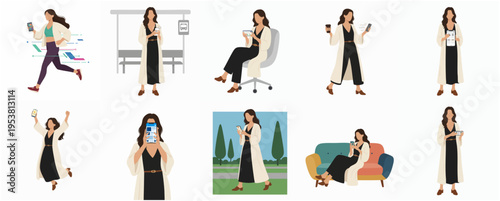 Flat Style Diverse Woman Lifestyle Activities Collection Character Illustration