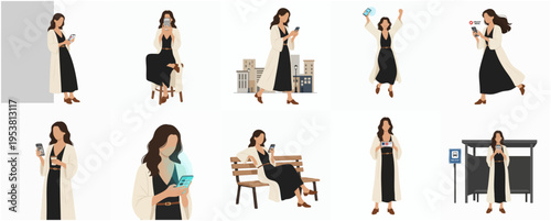 Minimalist Style Diverse Woman Silhouette Character Design Poses and Activities
