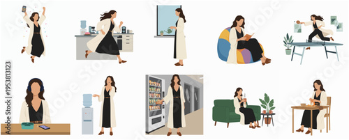 Simple Flat Illustration Set of Doctor Woman in Various Activities
