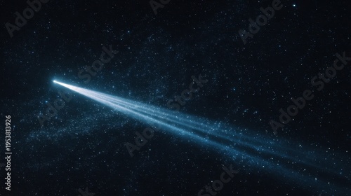 Bright Comet Across Dark Starry Sky in Deep Space with Blue Light Trail