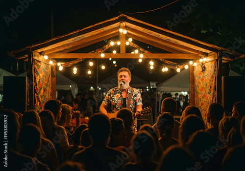 Plakat Outdoor evening performance under gazebo