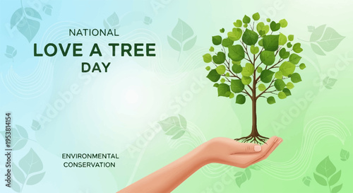 Hand holding tree on love a tree day for environmental conservation and sustainability
